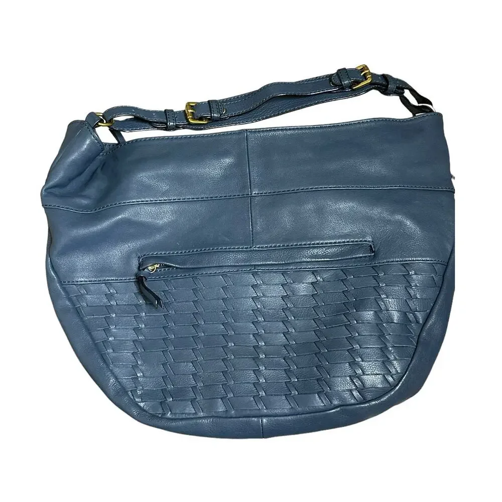 The SAK COLLECTIVE Soft Navy Blue Leather Braided/Woven Boho Hobo Bag - Picture 8 of 10